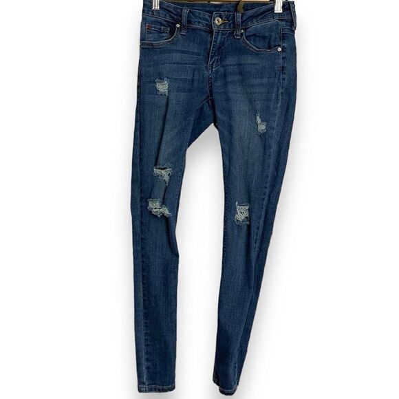 A'2nd Distressed Ankle Skinny Leg Jeans Women's 3 Blue Casual Pockets Stretch - Picture 1 of 13